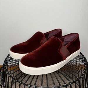 Vince Blair Red Velvet Slip On Sneakers Rubber Sole Size 7.5 EU 38